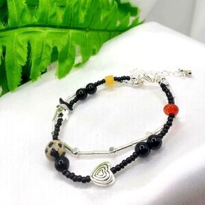 Brand New Black Beads with Heart Lucky Bracelet